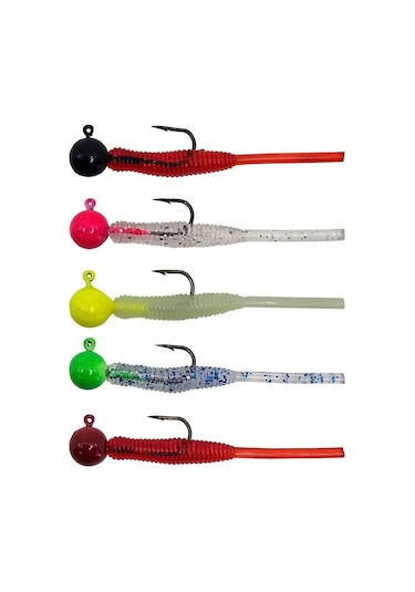 Kendo Hook Worm Jighead+lrf Silikonu 2gr+4.5cm 5 Adet Head Red+red