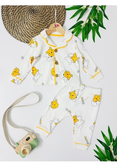 Pooh Önden Düğmeli Mevsimlik 2 Parça Pjama Takımı Sari
