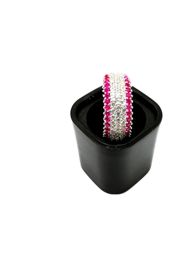 Omar Silver Kadın Tamtur 5 Sıra Zirkon Taşlı Bordo Çizgili Gümüş