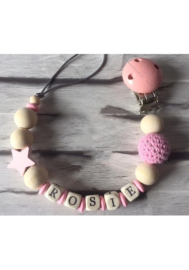 Sahi Aksesuar İsimli Emzik Zinciri - Emzik Askısı - Bebek Hediyesi BEZ142 Pembe - Turuncu