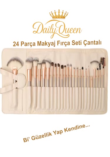 Daily Queen 24 Parça Makyaj Fırça Seti Deri Çantalı Lüx Ve Kaliteli