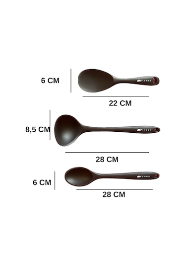 Sert Uçlu Silikon Kaşık Seti 3prç 28cm/22cm Kaşık 28cm Kepçe Syh