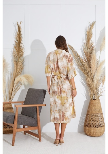 Sevim Kadın Kısa Kol Uzun Bej Kimono C9t5n651 001