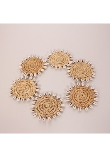 Shell Rafya Dekor Bardak Altlığı 6'lı Set 13cm Diğer