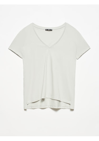Dilvin 3470 %100 Pamuk V Yaka Basic T-shirt-gri