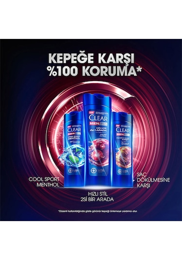 Clear Men Kepeğe Karşı Etkili Şampuan Hızlı Stil 2si 1 Arada 3 x 350 ML