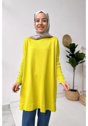 Kol Detay Merserize Tunik - Yağ Yeşili