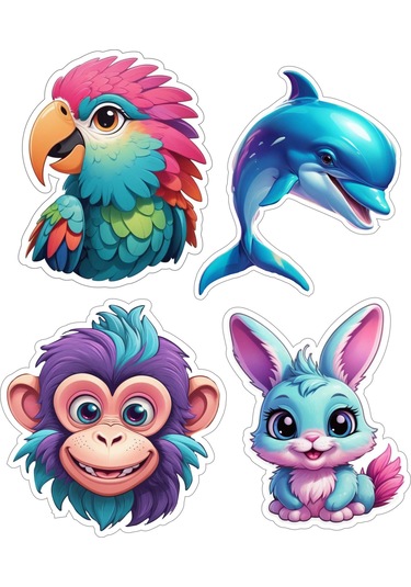 4 Adet 10x10 Cm Sticker Çocuk Etiket Seti V7 Çok Renkli