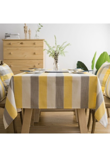 Dikdörtgen Çizgili Sehpa Yuvarlak Masa Yemek Masası İçin Örtü Bezi Havlu, Boyut: 135x200cm Gri Çizgili Gri