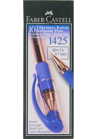 Faber Castell 1425 Tükenmez Kalem 0.7 MM İğne Uçlu Mavi 10'lu