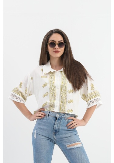 Antik Desenli Kolları Püsküllü Gömlek - Haki-haki Haki