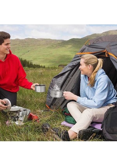 Pazly Lixada Titanyum Kase, Katlanabilir Kulplu, Kamp & Dağ Yürüyüşü Yemek Kabı Metalik METALİK