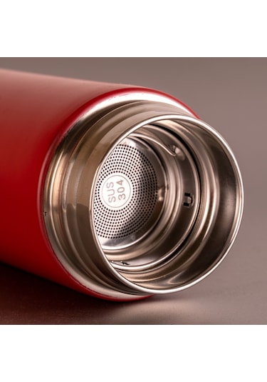 Isim Tasarımlı Dijital Sıcaklık Göstergeli Çelik Termos Kırmızı