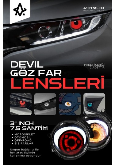 Otomobil Motosiklet Far Lensi Animasyonlu Göz Hareketli Wifi 3 Inch Ambiyans Aydınlatma 2 Adet