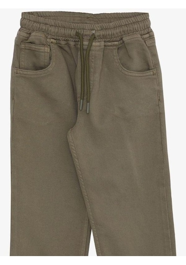 Erkek Çocuk Pamuklu Rahat Kalıp Bel Paça Lastikli Pantolon-14580 Haki