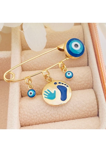 Bebek Yaka İğnesi Bebek Nazarlık El Ayak İzi Yaka İğnesi Gold