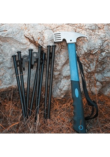 Bloomnest Shine Trip 25cm Dış Mekan Çadır Çivisi Ve Çekiç Seti, Kaynaklı Zemin Çivileri, Çok Fonksiyonlu Renkli Set Çok Renkli