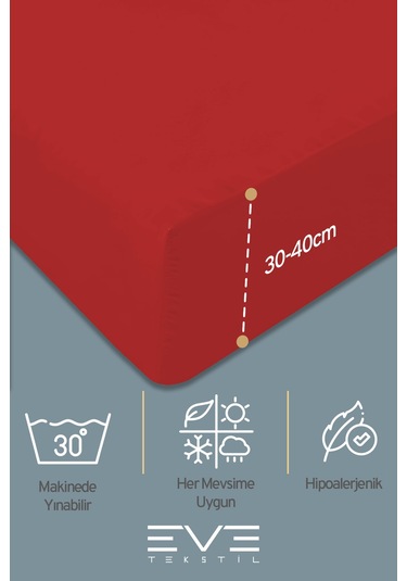 Eve Tekstil %100 Doğal Pamuk Tek Kişilik Rainforce Kumaş Lastikli Çarşaf Ve Yastık Kılıf Set Kırmızı