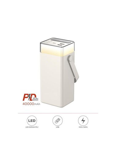 1041 40000 Mah Type-c Lightning 22,5 W Hızlı Şarj Rgb Led Işıklı Powerbank Siyah Beyaz
