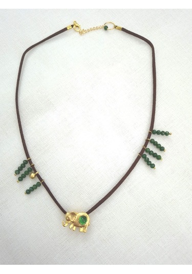 Kahve Süet Deri Fil Bayan Kolye