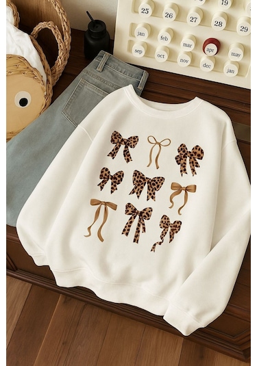 Benroma 3 İplik Penye Çilek Baskılı Unisex Sweatshırt Beyaz
