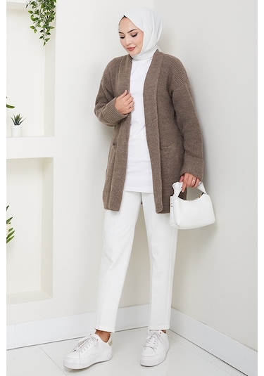 Enfil Şal Yaka Triko Hırka 1598 - Açık Kahve Sütlü Kahve