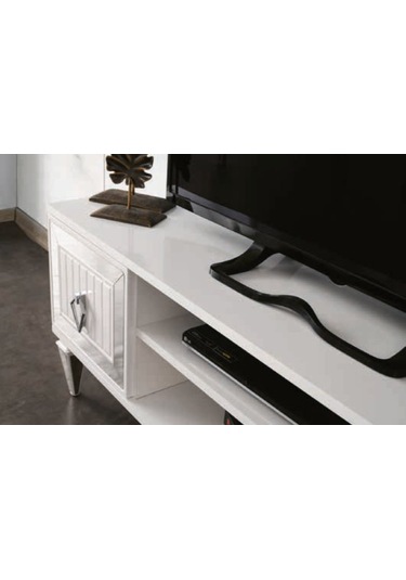 Bera Beyaz - Gümüş Aya Tv Sehpası Beyaz - Gümüş
