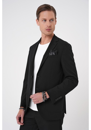 Comfort Fit Mono Yaka Torba Cep Casual Siyah Ceket C 707 Siyah