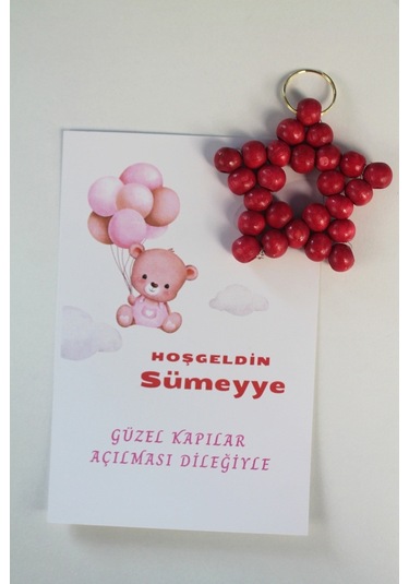 30 Adet Ahşap Yıldız Anahtarlık - Bebek Hediyelik - Kartlı