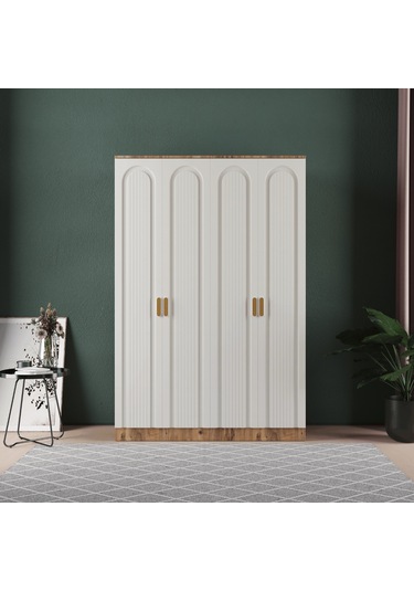 Mila 4 Kapaklı Eko Bazalı Gardırop - Mdf Kapak Aytaşı