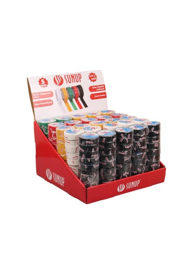 Sunup Sn-27919 0.13x18mm 5 Renk İzole Elektrikçi Bant 10 Metre 50x5'li Paket Kırmızı- Sarı - Siyah - Yeşil - Beyaz