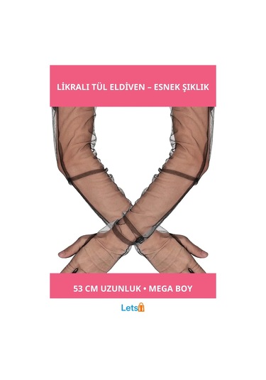 Letsii Uzun Boy Likralı Siyah Mega Tül Eldiven 53 Cm Çok Renkli