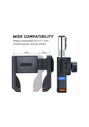 Karbon Desenli Kaymaz Scooter Telefon Tutucu, Turuncu Çok Renkli