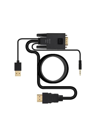 Koodmax - Vga To Hdmi Kablo Çevirici Dönüştürücü 3.5mm Ses Ve Usb Güç Destekli - 1080p - 2 Metre