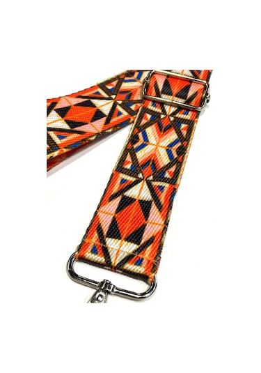 Karan Tuhafiye Otantik Desenli Çanta Sapı / Ayarlanabilir Palaska / Polyester Çanta Sapı Turuncu