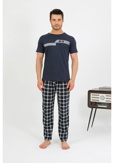 Akbeniz Erkek Pamuk Kısa Kol Pijama Takım Lacivert 6875 Lacivert