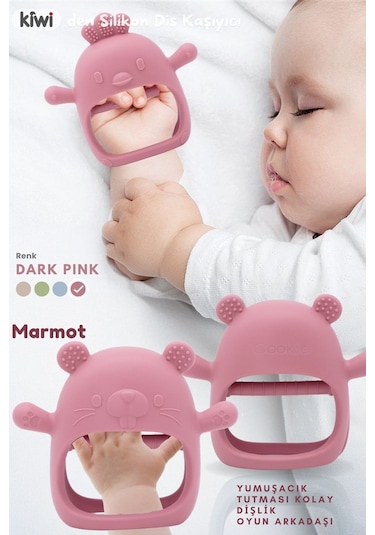 Kiwi Marmot Emzik Uçlu Eldiven Şeklinde Oyuncak Sincap Dişlik Dark Pink - 1 Adet