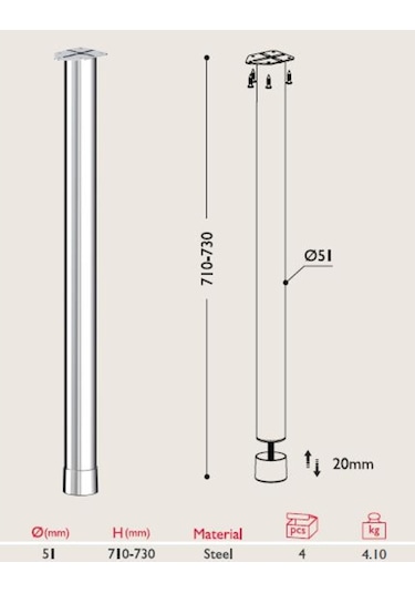Gürçayhırdavat Masa Ayağı 11.850 - 51Mm (4 Adet)