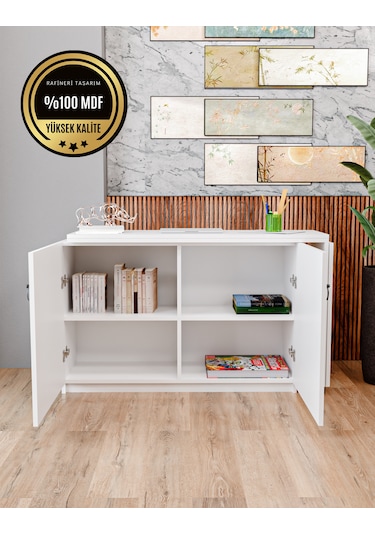 Rafineri Flor Çalışma Masası Dolaplı Açılır Katlanır Masa Mdf Bey Beyaz