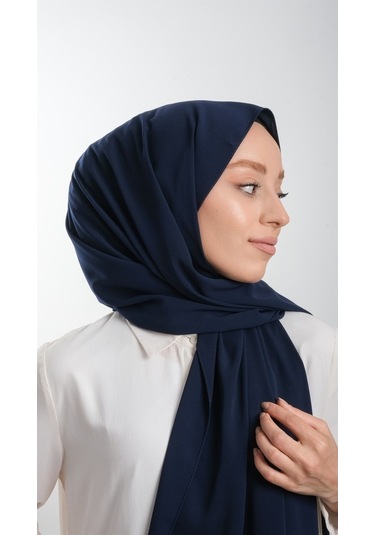 Lacivert Düz Klasik Şal Medine Ipeği Sade 202103_02 Lacivert