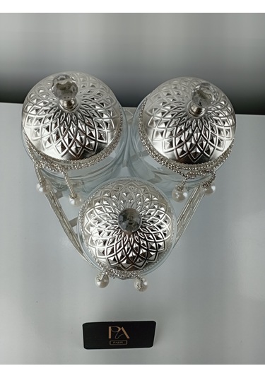 Çay Kahve Şekerlik Kavanoz Sunumluk Söz Nişan Kız İsteme Çikolatalık Dekoratif Obje Biblo Süs Eşya Üçgen Gümüş