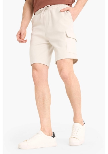 Defacto Regular Fit Dokulu Düz Paça Kargo Cepli Basic Düz Şort B8796AX24SM Bej