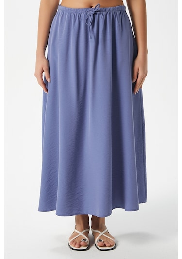 Kadın Trend Modal Serin Kumaş İndigo Bel Lastikli Cepli Rahat Kalıp Uzun Etek