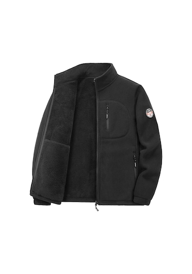 İkkb Erkek Sonbahar Kış Polar Dik Yaka Sıcak Ceket Siyah