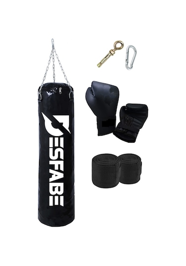 Desfabe BSS 70x25Cm Zincirli Kum Torba+Aparat+Eldiven+Bandaj Siyah