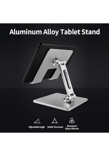 Kangvka Alüminyum Ve Silikon 180 Açı Ayarlı Telefon/tablet Tutucu - Taşınabilir, Katlanabilir Ve Kaymazsız Gri