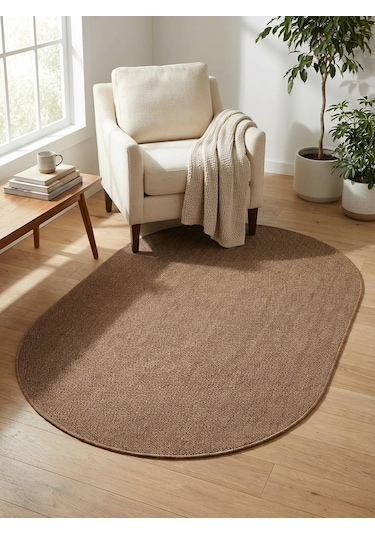 0604 OVAL Sisal Halı Jüt Tabanlı Hasır Kesme Halı Leke Tutmaz Antialerjik Kahve