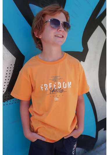 Breeze Erkek Çocuk Tişört Yazı Bakılı 5-10 Yaş, Hardal Sarı Hardal Sarı