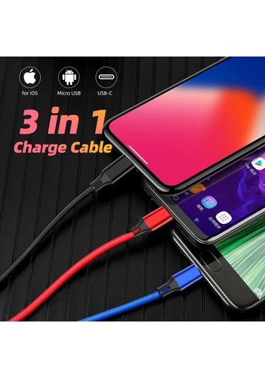 Ankndo 3 In 1 Usb Kablosu Kısa Mikro Usb Tip C Kablo İphone Uyumlu 13 12 11 Samsung Uyumlu Xiaomi Cep Telefonu Şarj Aleti Kablosu Mini Tel