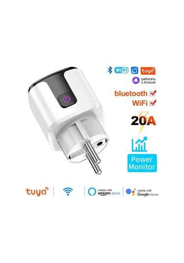 Novahub Tuya Akıllı Wifi Bluetooth Ab Fişi 20a Soket Güç İzleme Zamanlayıcı Çıkış Çocuk Kilidi Google Home Alice Smartthings Alexa Beyaz Beyaz